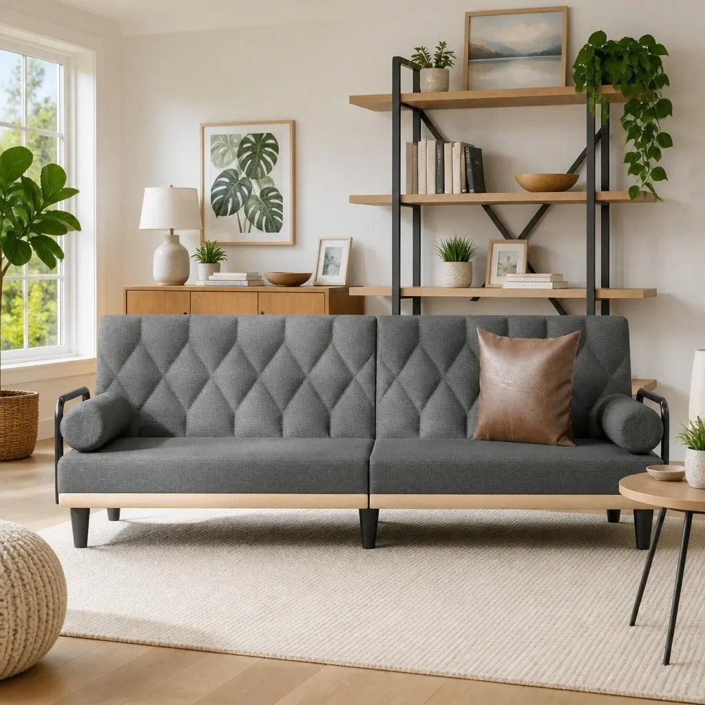 Grey Sofa Bed with Armrests