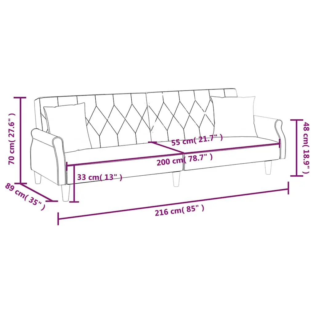 Sofa Bed with Adjustable Backrest in Grey Velvet Featuring Soft Armrests and Cushioned Seating