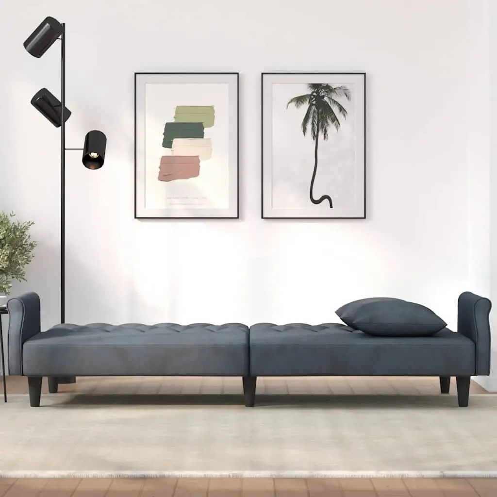 Sofa Bed with Adjustable Backrest in Grey Velvet Featuring Soft Armrests and Cushioned Seating