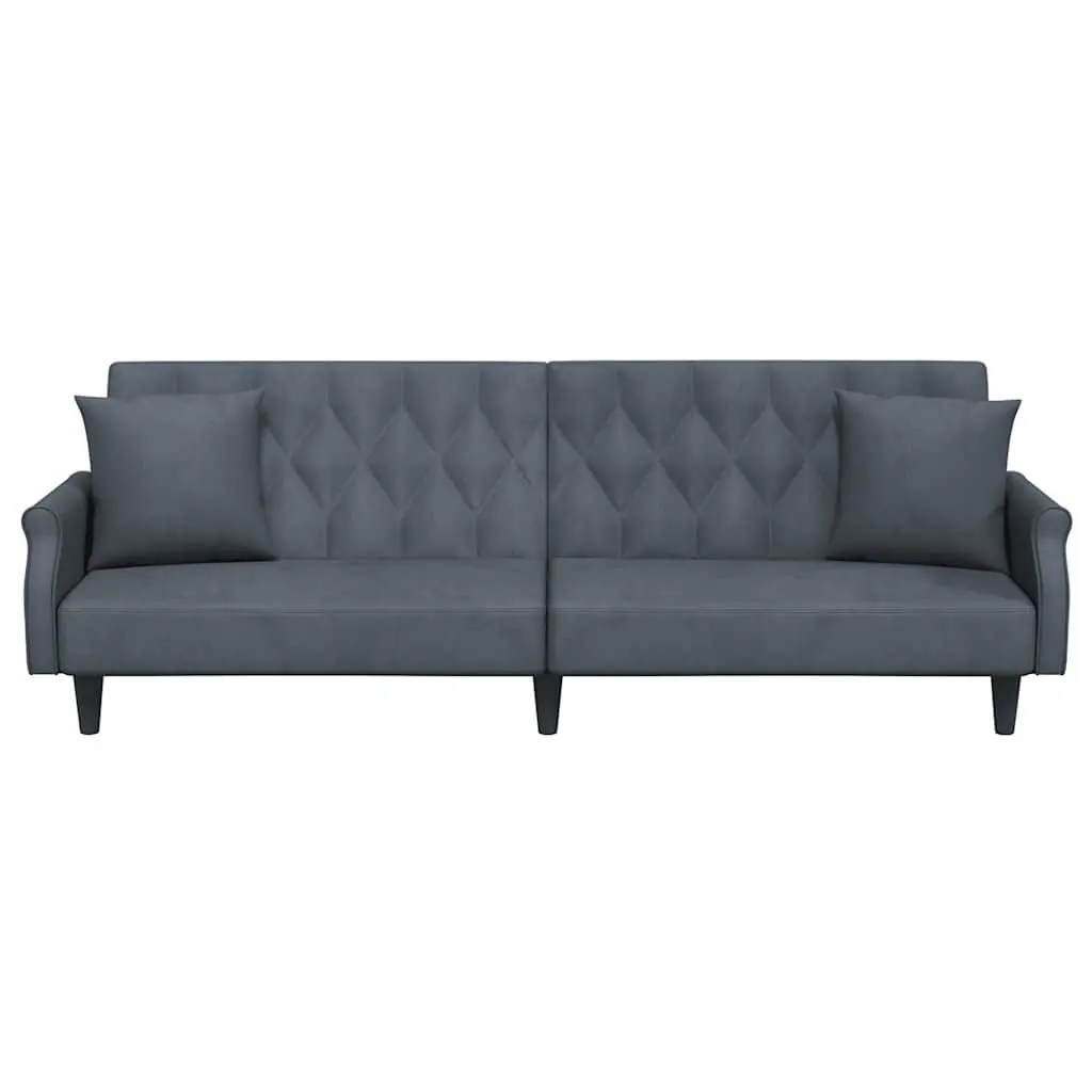 Sofa Bed with Adjustable Backrest in Grey Velvet Featuring Soft Armrests and Cushioned Seating