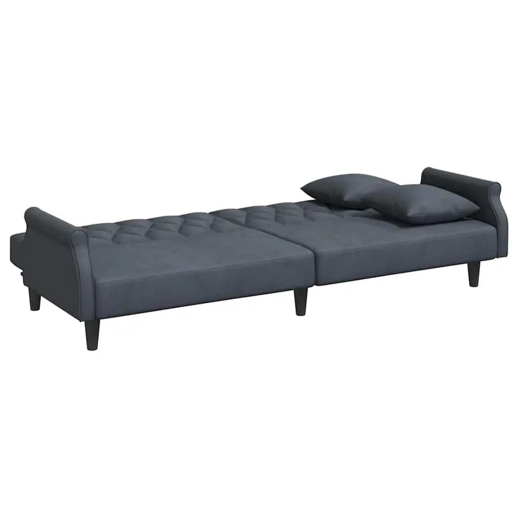 Sofa Bed with Adjustable Backrest in Grey Velvet Featuring Soft Armrests and Cushioned Seating