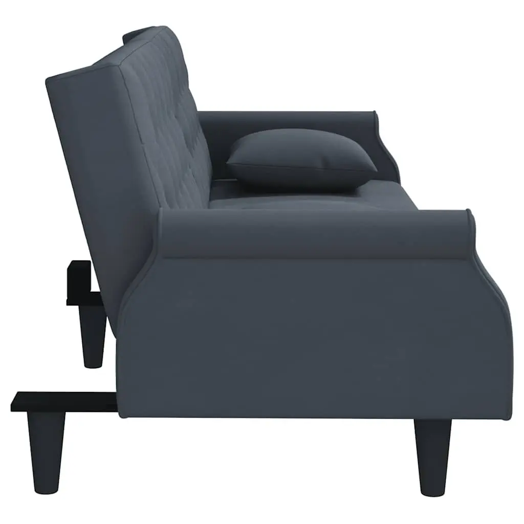 Sofa Bed with Adjustable Backrest in Grey Velvet Featuring Soft Armrests and Cushioned Seating