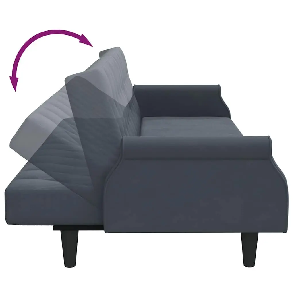 Sofa Bed with Adjustable Backrest in Grey Velvet Featuring Soft Armrests and Cushioned Seating