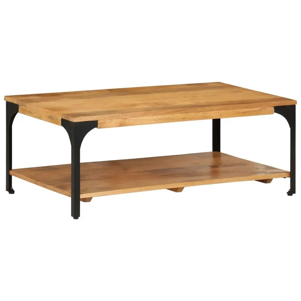 Coffee Table 2-Layer Brown Solid Wood Mango Steel Frame 100W x 55D x 38H cm