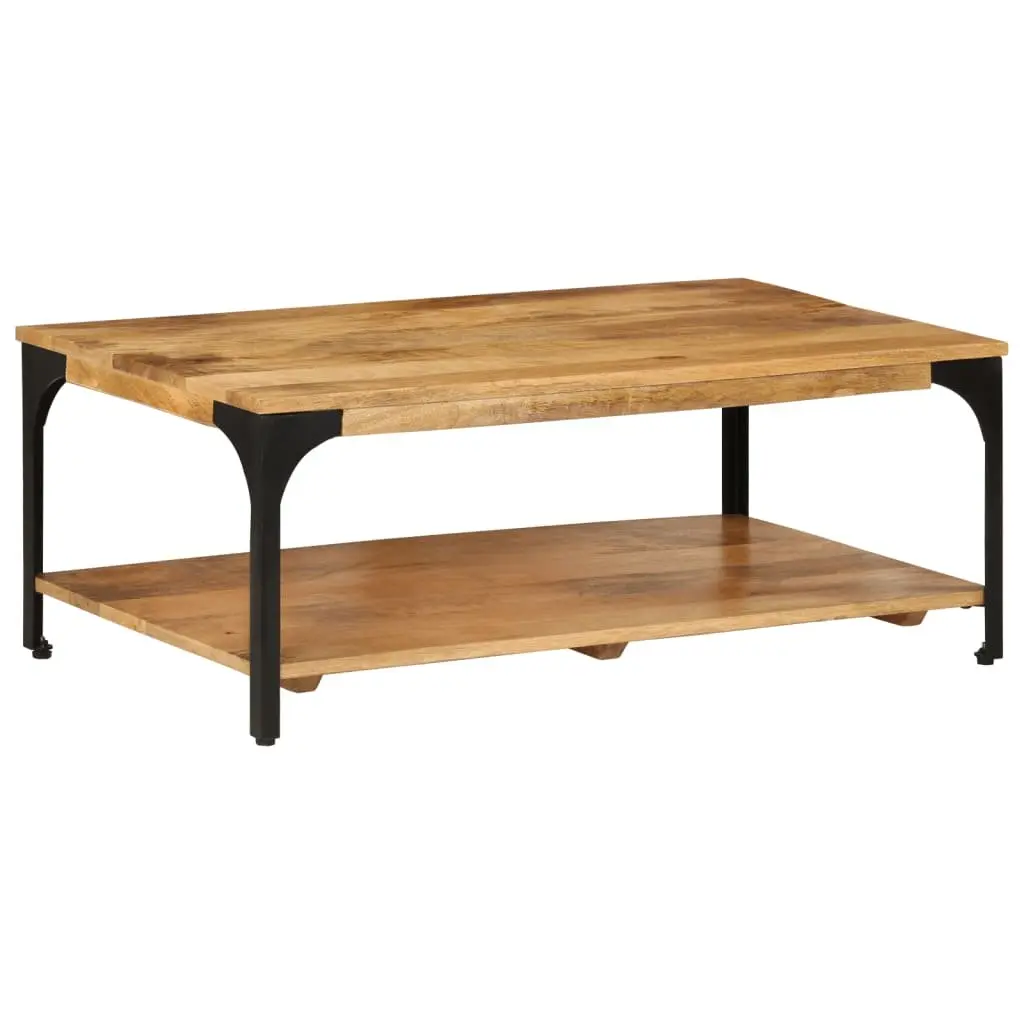 Coffee Table 2-Layer Brown Solid Wood Mango Steel Frame 100W x 55D x 38H cm