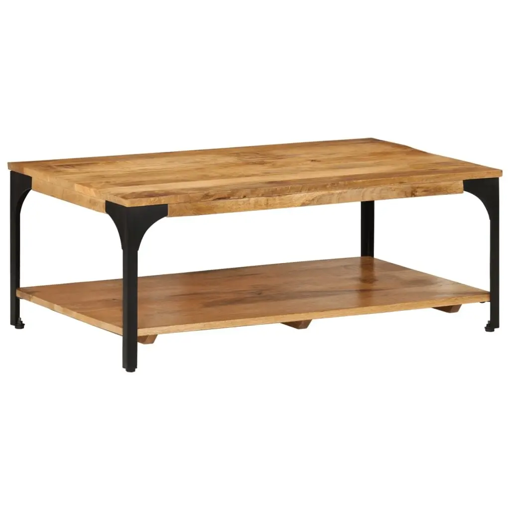 Coffee Table 2-Layer Brown Solid Wood Mango Steel Frame 100W x 55D x 38H cm