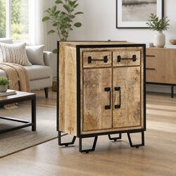 Sideboard Cabinet with 2 Drawers Storage Buffet Brown Furniture Solid Wood Iron