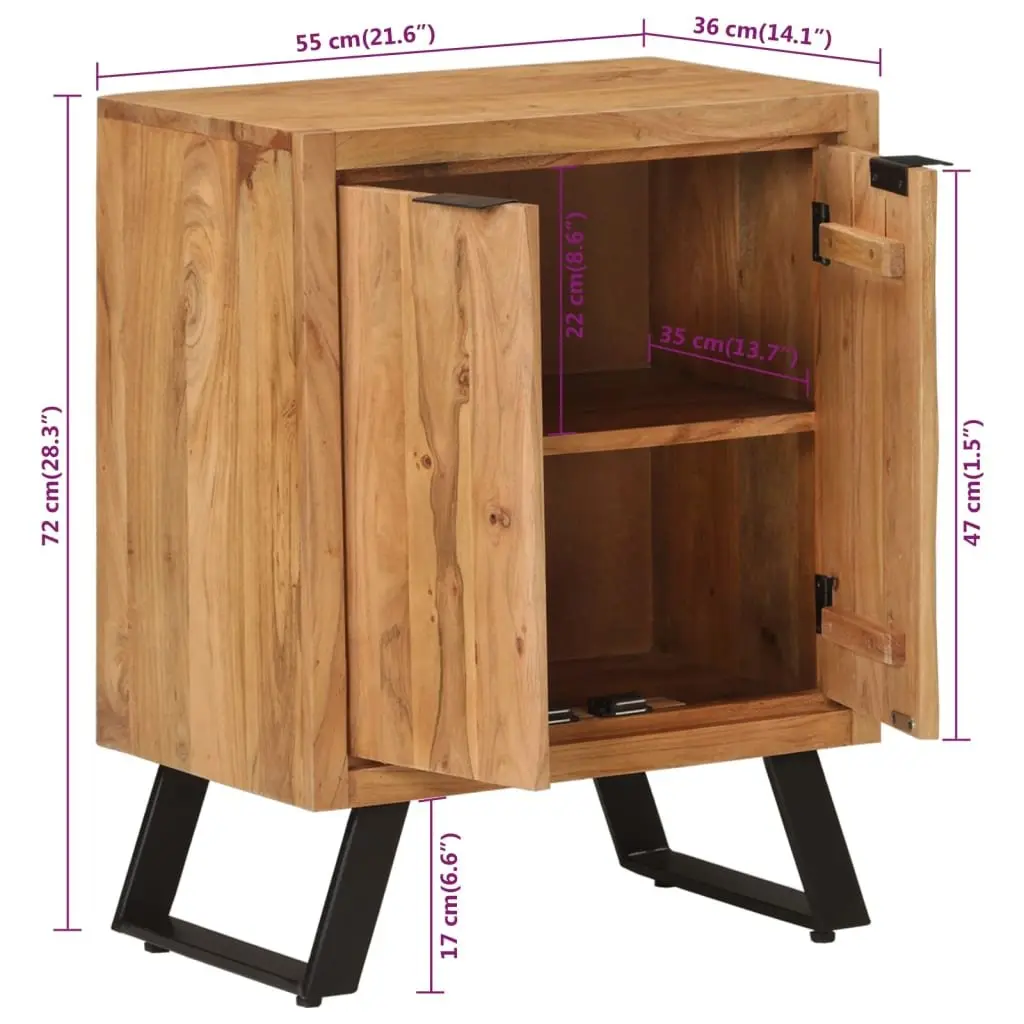 Solid Wood Sideboard Storage Cabinet 2 Doors Brown Acacia 55 x 36 x 72 cm