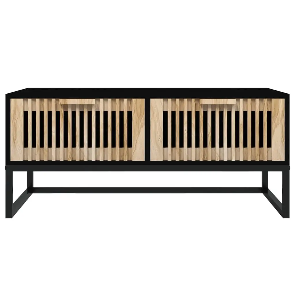 Coffee Table Black with 2 Drawers Storage Engineered Wood 80 x 40 x 35 cm