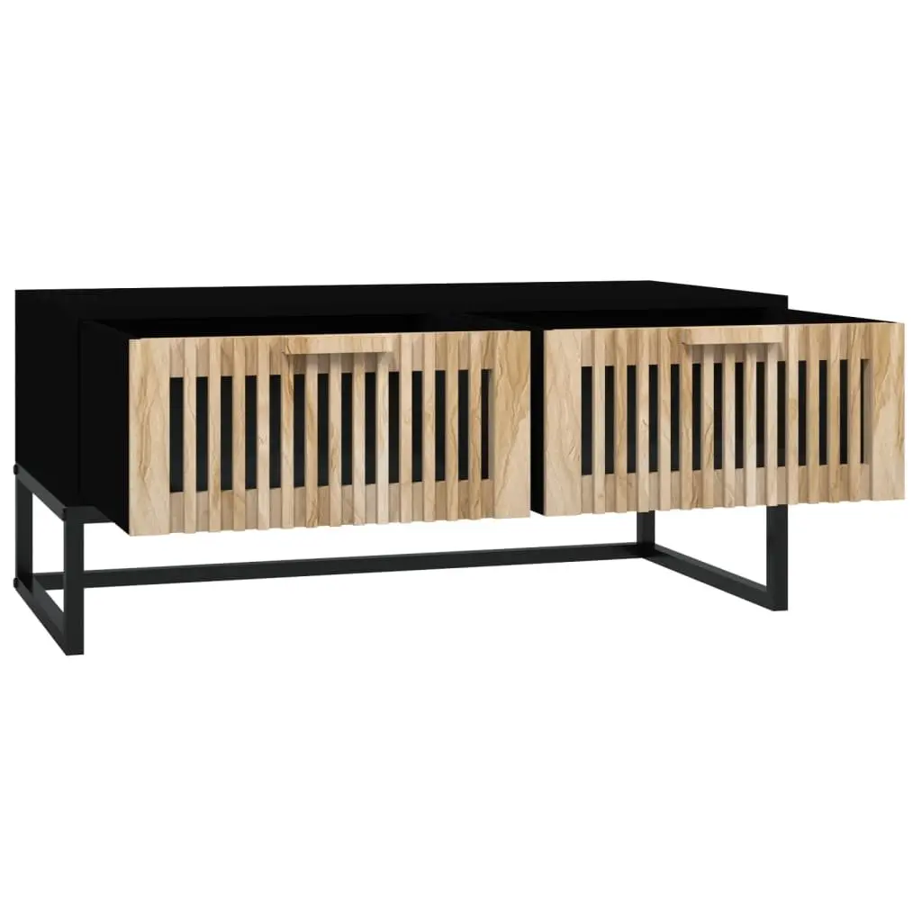 Coffee Table Black with 2 Drawers Storage Engineered Wood 80 x 40 x 35 cm