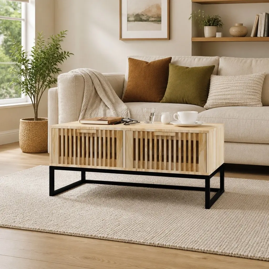 Coffee Table with Storage Drawers Brown Engineered Wood Living Room Furniture