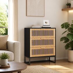 Sideboard Storage Cabinet Black 60x30x75cm Engineered Wood Drawers Furniture