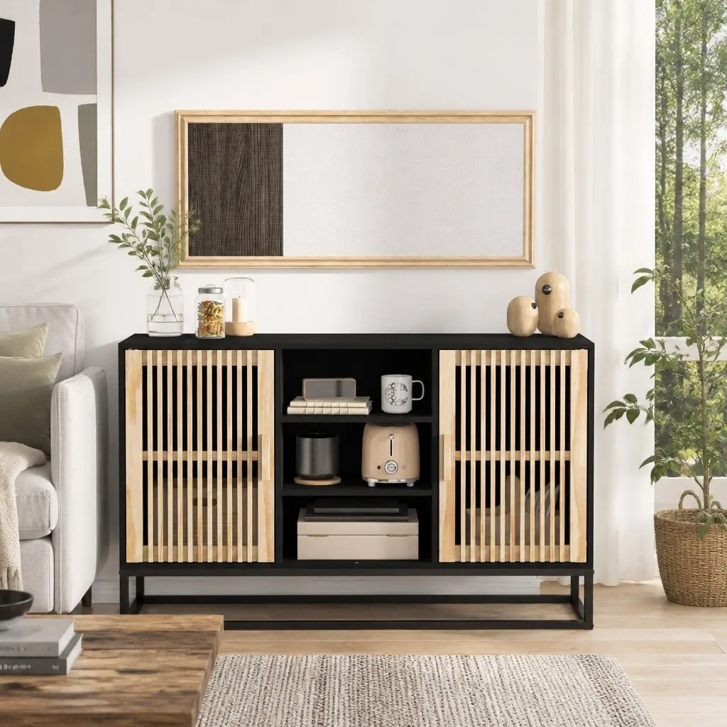 Sideboard Black Engineered Wood 105x30x65 cm Storage Cabinet Furniture Buffet