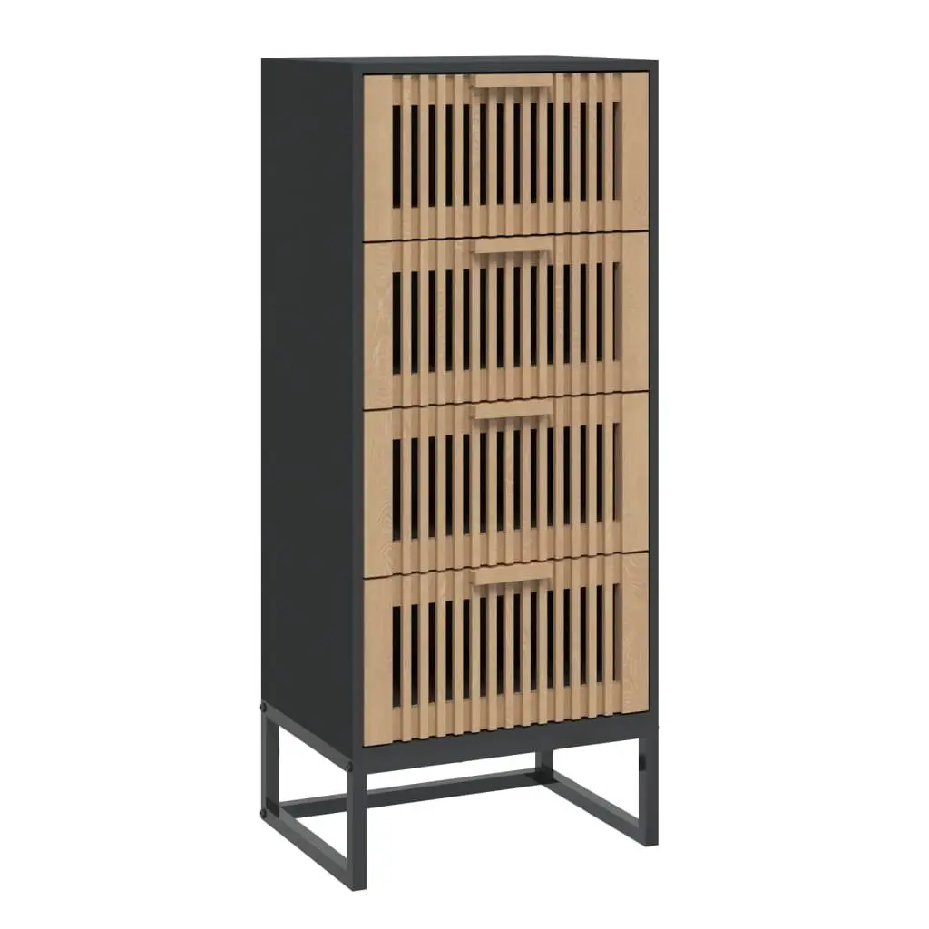 Black Highboard Storage Cabinet Engineered Wood Furniture Tall Display Unit