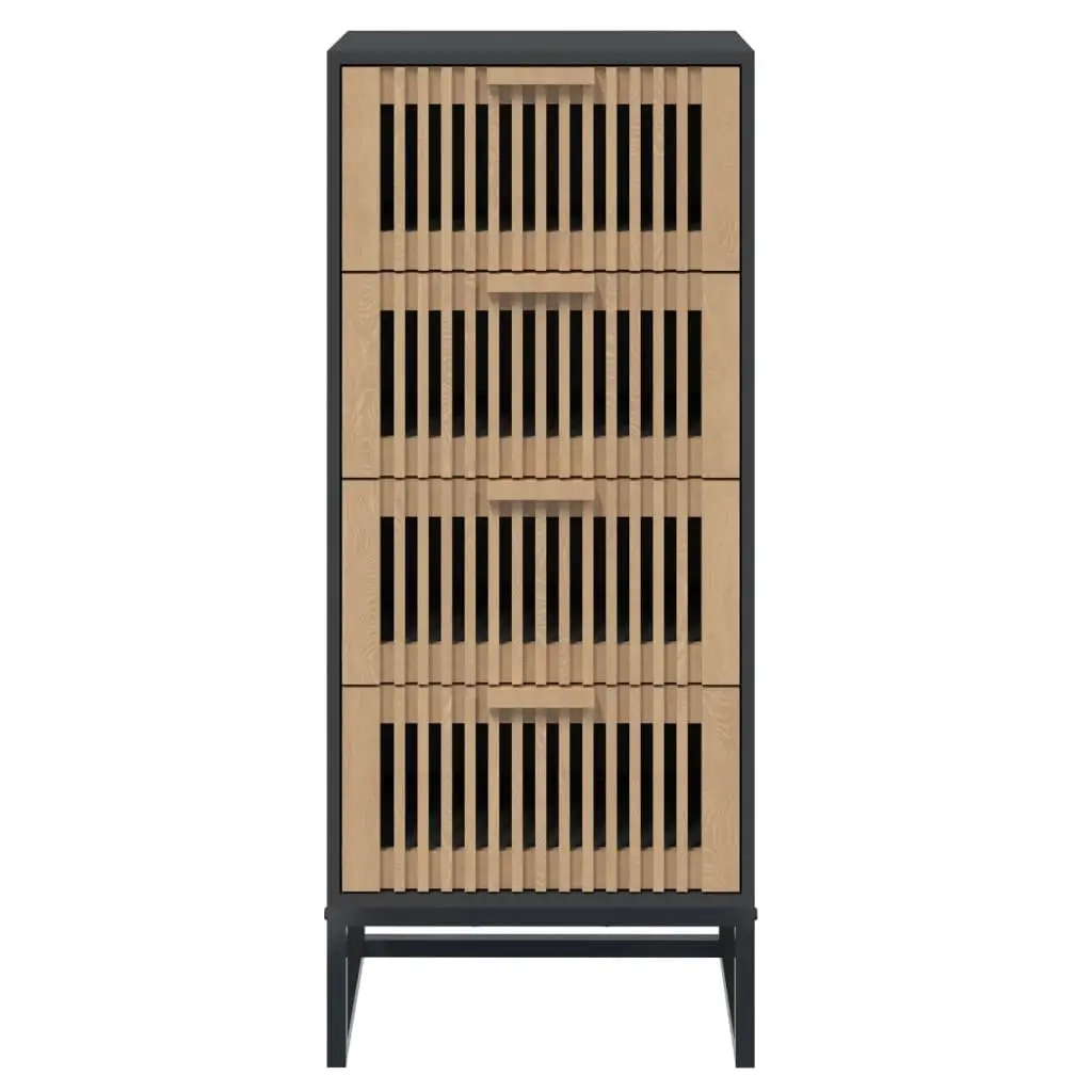 Black Highboard Storage Cabinet Engineered Wood Furniture Tall Display Unit