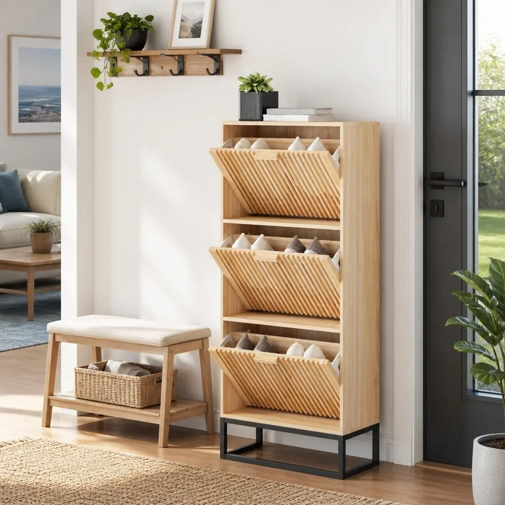 Shoe Cabinet Engineered Wood Brown 52x25x120cm Storage Unit