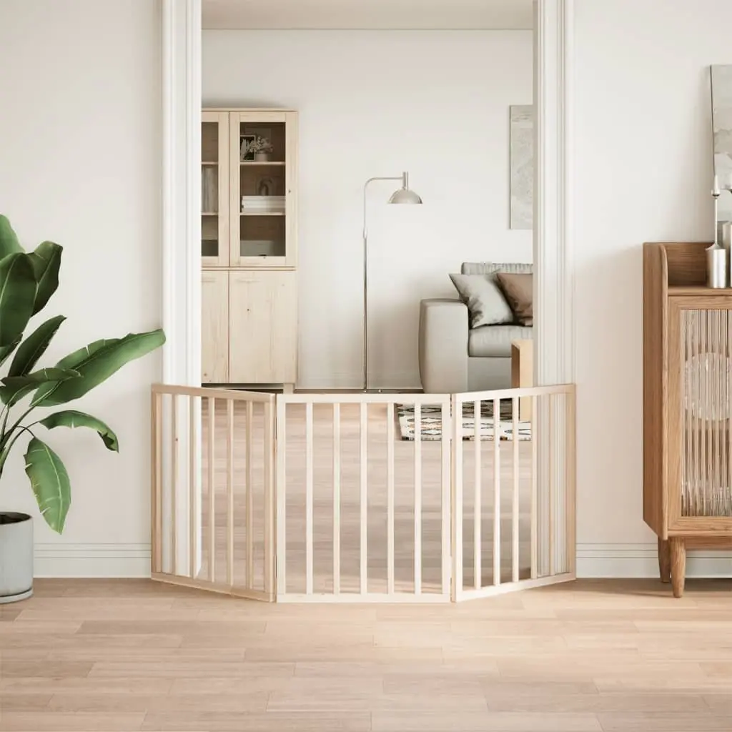 Foldable Dog Gate 150cm Brown Poplar Wood 3 Panel Pet Barrier