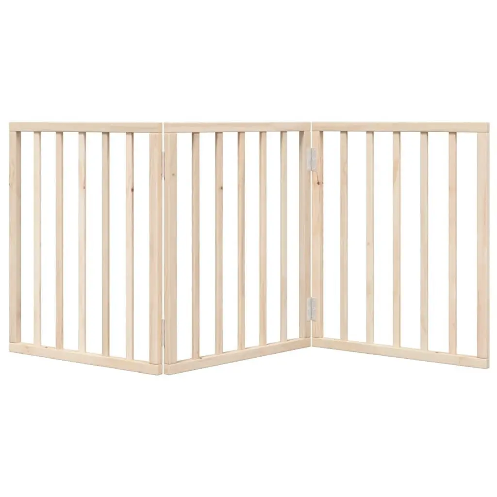Foldable Dog Gate 150cm Brown Poplar Wood 3 Panel Pet Barrier