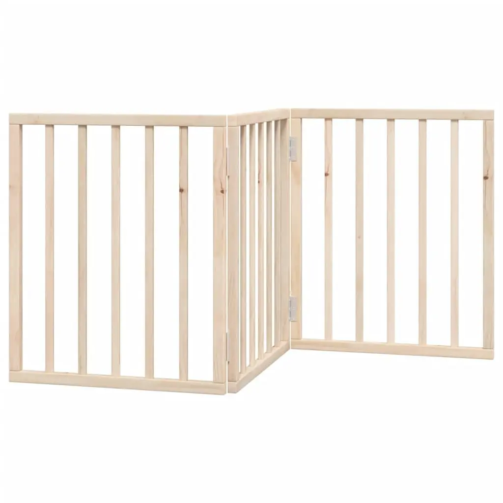 Foldable Dog Gate 150cm Brown Poplar Wood 3 Panel Pet Barrier
