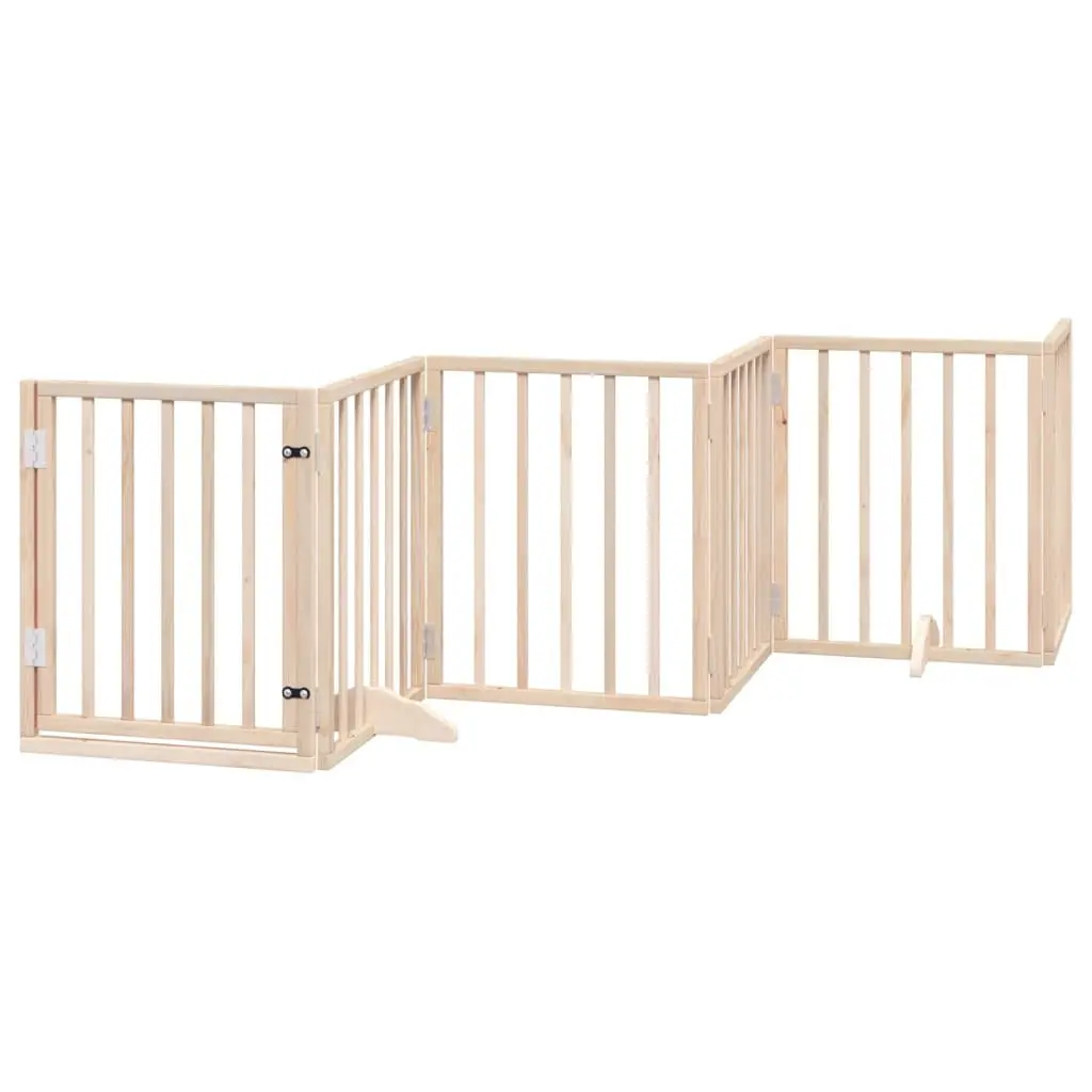 Dog Gate Foldable 6 Panel Poplar Wood Pet Barrier with Door Lock