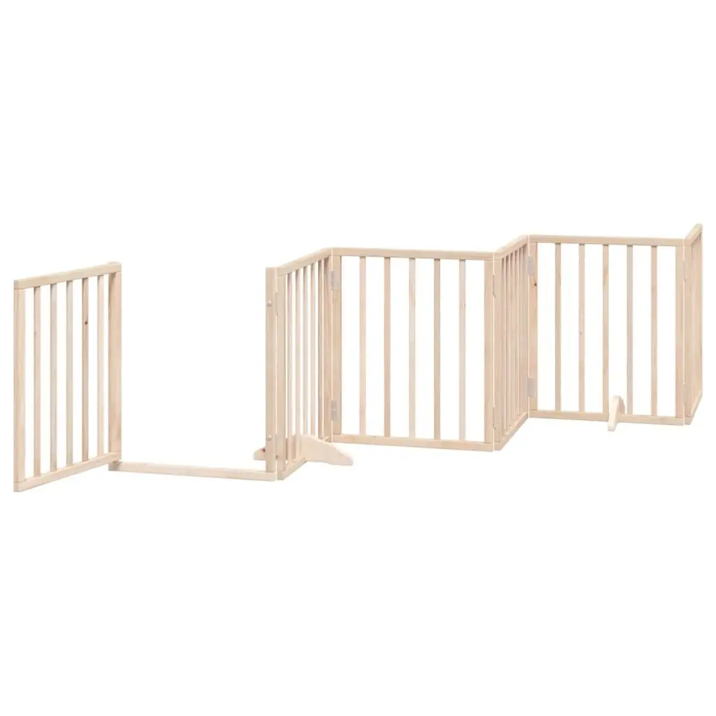 Dog Gate Foldable 6 Panel Poplar Wood Pet Barrier with Door Lock
