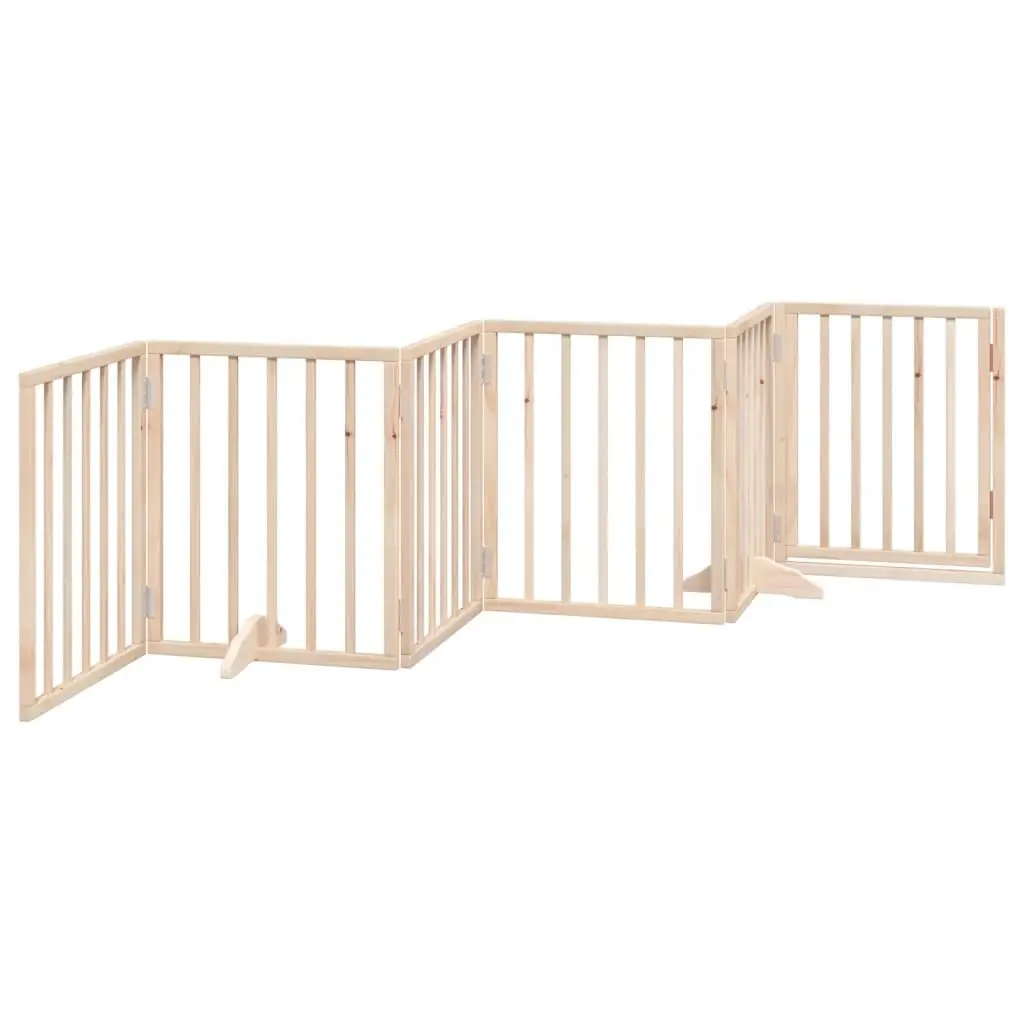 Dog Gate Foldable 6 Panel Poplar Wood Pet Barrier with Door Lock