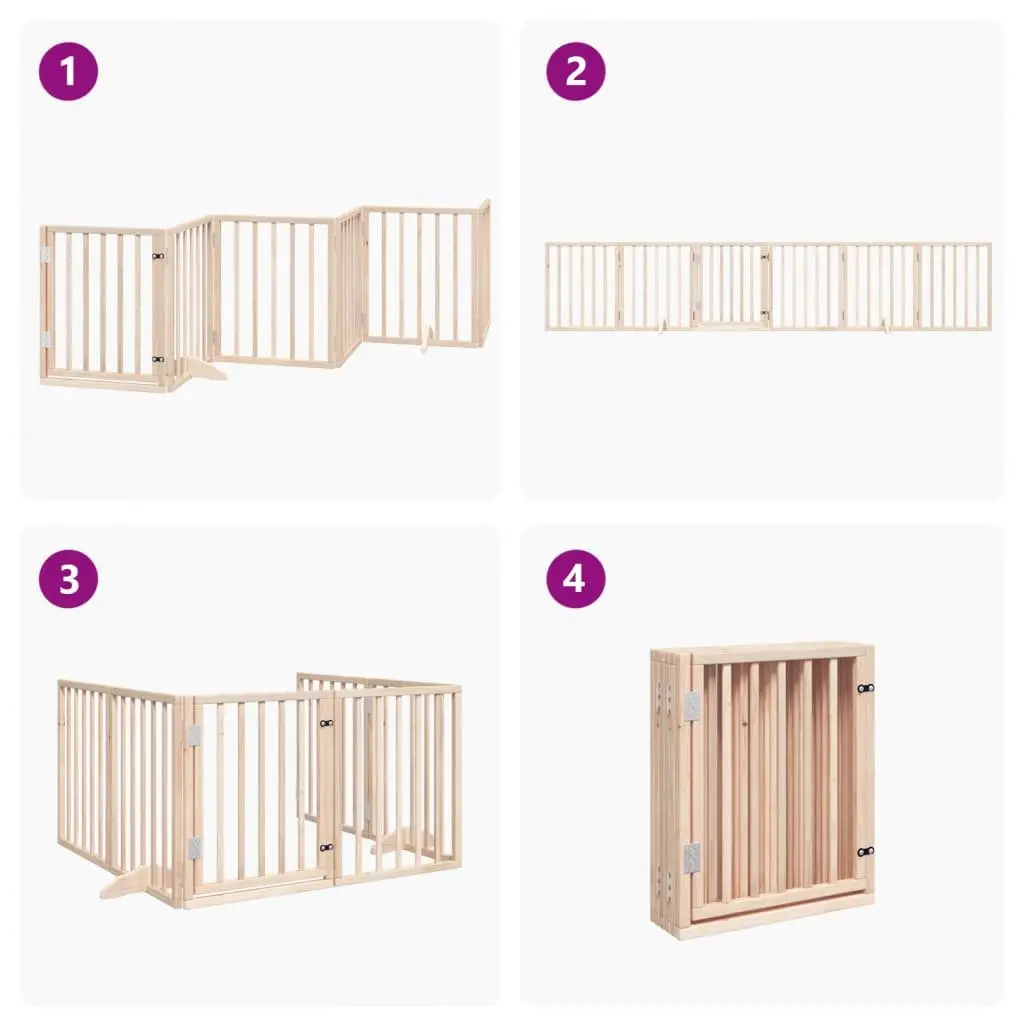 Dog Gate Foldable 6 Panel Poplar Wood Pet Barrier with Door Lock