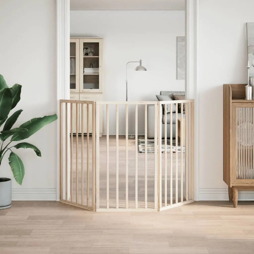 Dog Gate Foldable 3 Panels 150cm Brown Poplar Wood