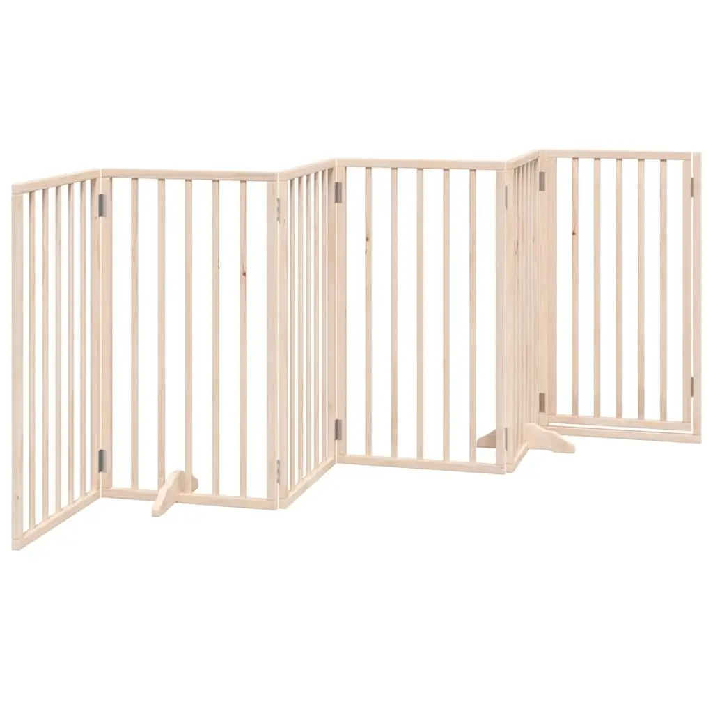Dog Gate Foldable 6 Panels 300 cm Poplar Wood Pet Safety Enclosure with Door