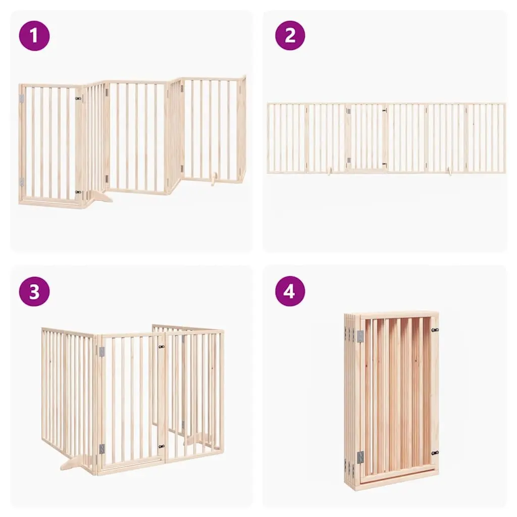 Dog Gate Foldable 6 Panels 300 cm Poplar Wood Pet Safety Enclosure with Door