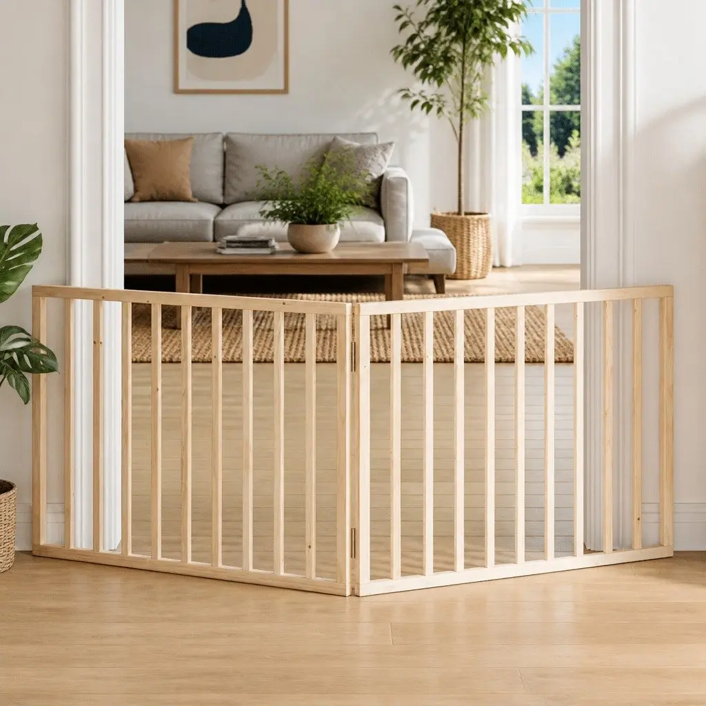 Dog Gate Foldable 2 Panels 160cm Pet Safety Barrier Poplar Wood Brown