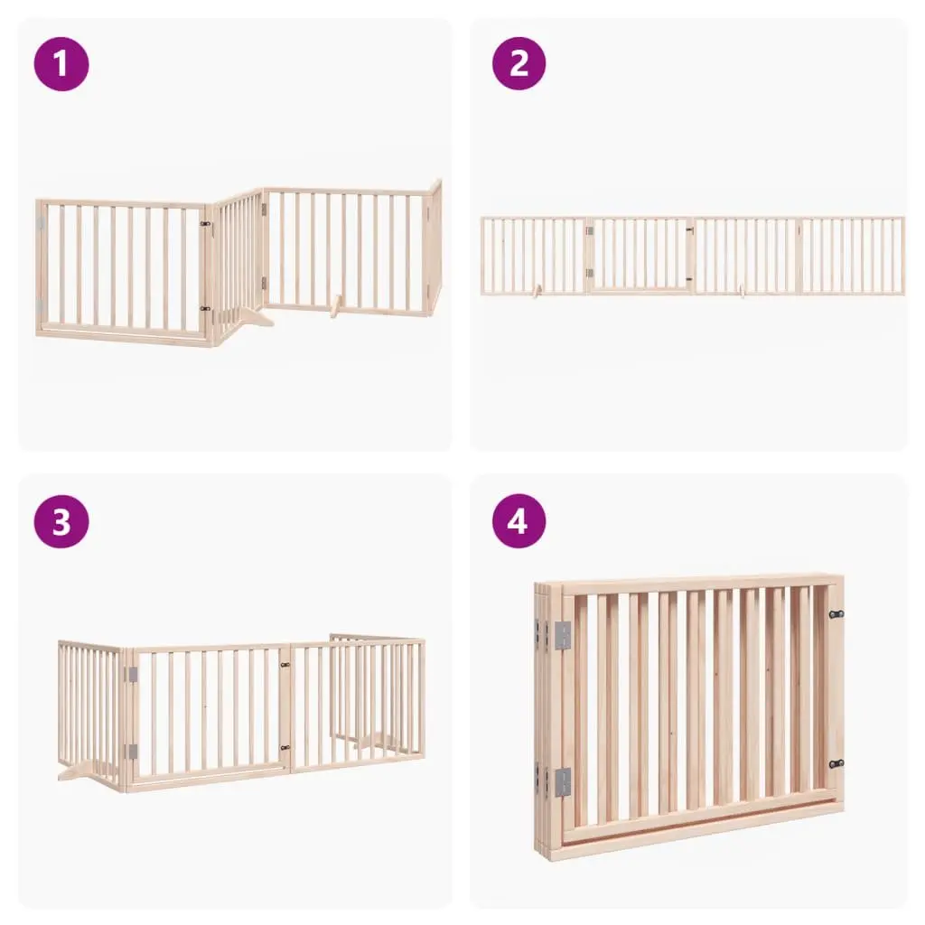 Dog Gate Foldable 4 Panels 320cm Poplar Wood Pet Safety Barrier