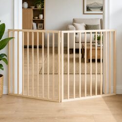 Dog Gate Foldable 2 Panels 160cm Poplar Wood Pet Safety Barrier Living Room