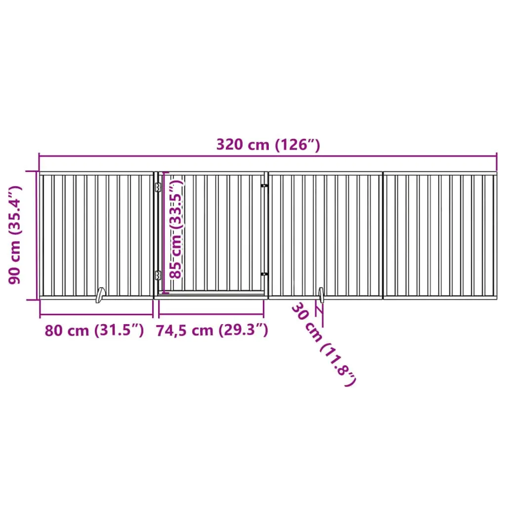 Dog Gate Foldable 4 Panels 320cm Poplar Wood Pet Safety Barrier