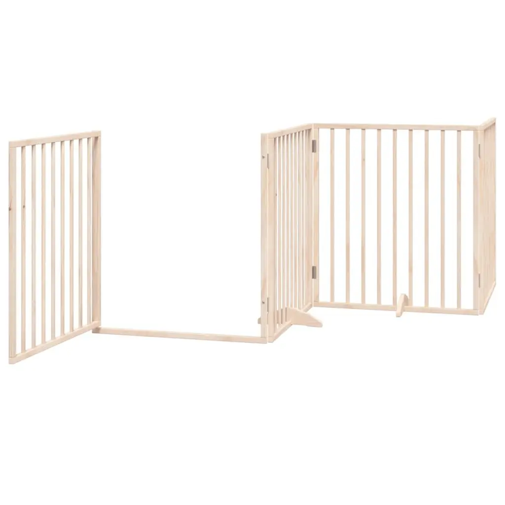 Dog Gate Foldable 4 Panels 320cm Poplar Wood Pet Safety Barrier