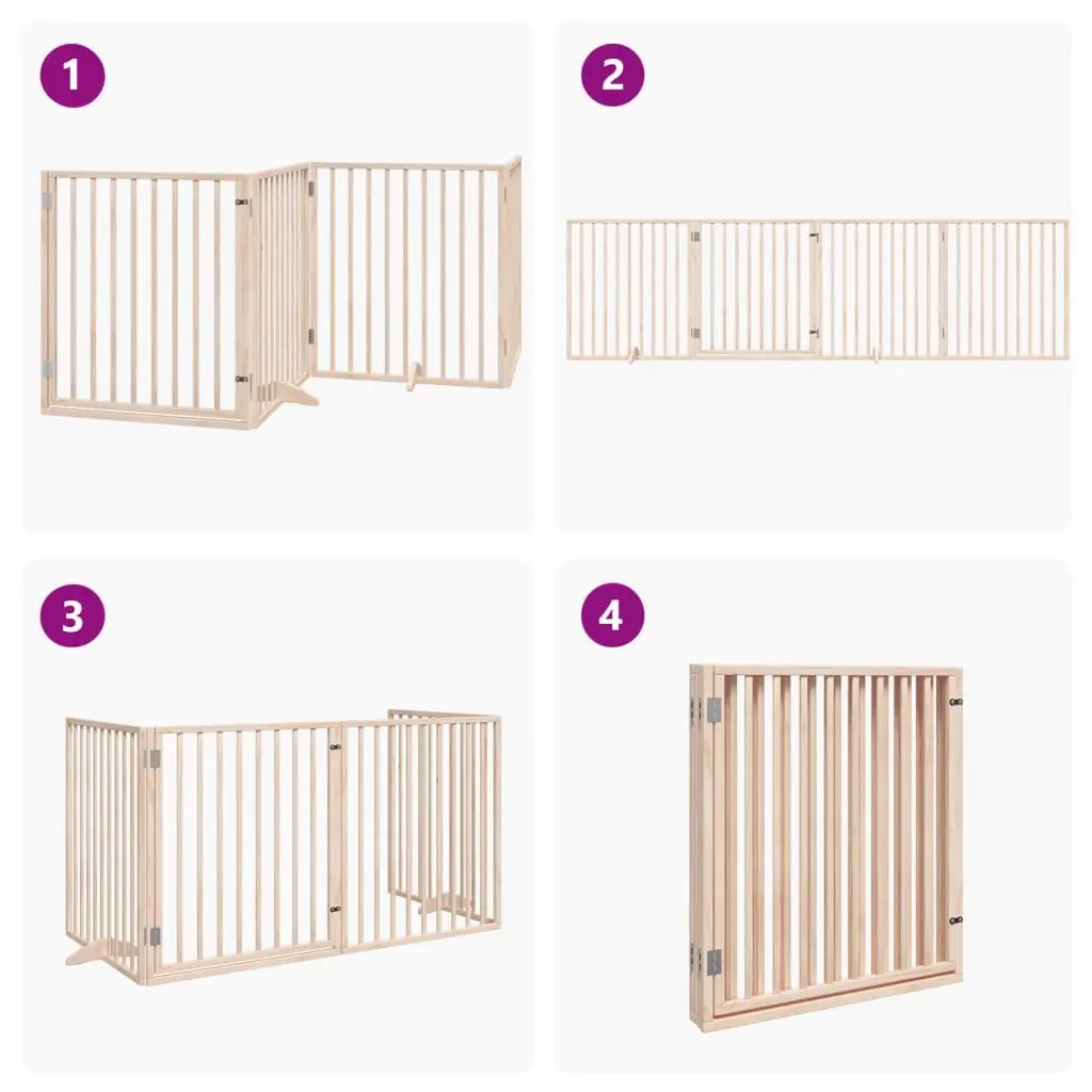 Dog Gate Foldable 4 Panels 320cm Poplar Wood Pet Safety Barrier