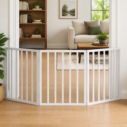 Dog Gate Foldable 3 Panels White 150cm Poplar Wood Pet Safety Barrier