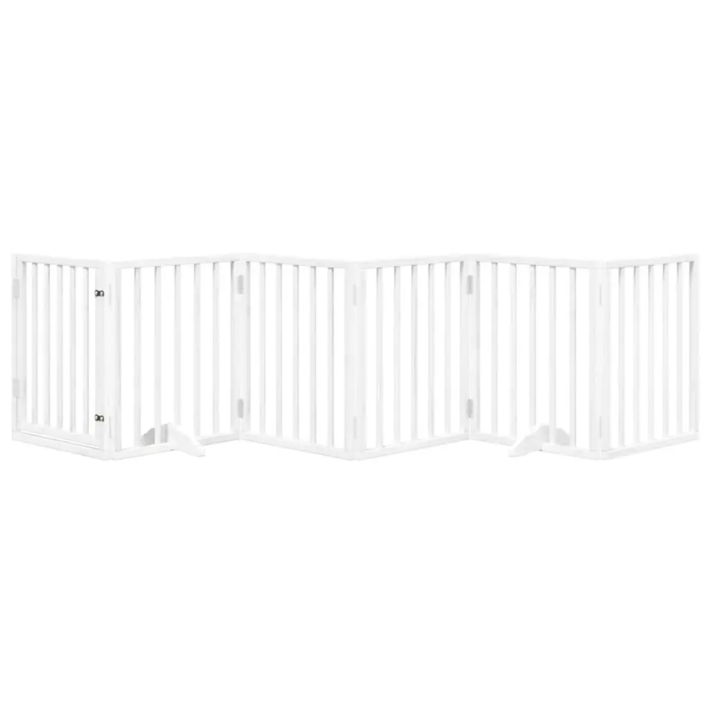 Dog Gate Foldable 6 Panels White Poplar Wood Pet Safety Barrier