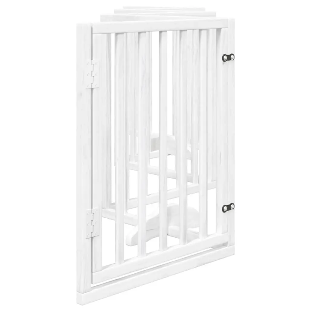 Dog Gate Foldable 6 Panels White Poplar Wood Pet Safety Barrier