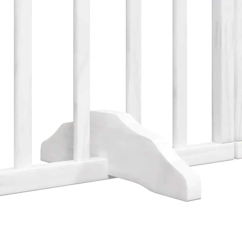 Dog Gate Foldable 6 Panels White Poplar Wood Pet Safety Barrier
