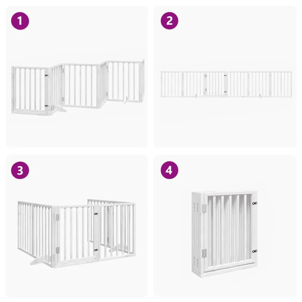 Dog Gate Foldable 6 Panels White Poplar Wood Pet Safety Barrier