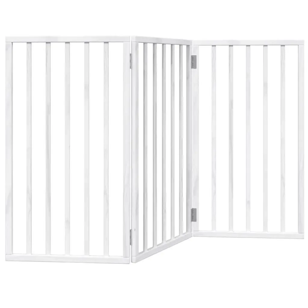Dog Gate Foldable 3 Panels White 150cm Poplar Wood Pet Safety Barrier