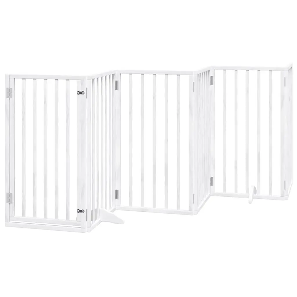 Dog Gate Foldable 6 Panels White Poplar Wood Pet Safety Barrier Door Enclosure