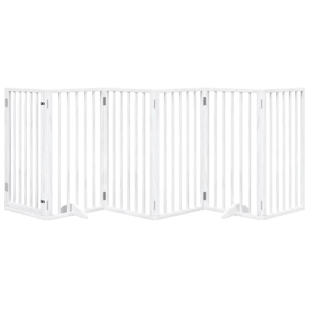Dog Gate Foldable 6 Panels White Poplar Wood Pet Safety Barrier Door Enclosure