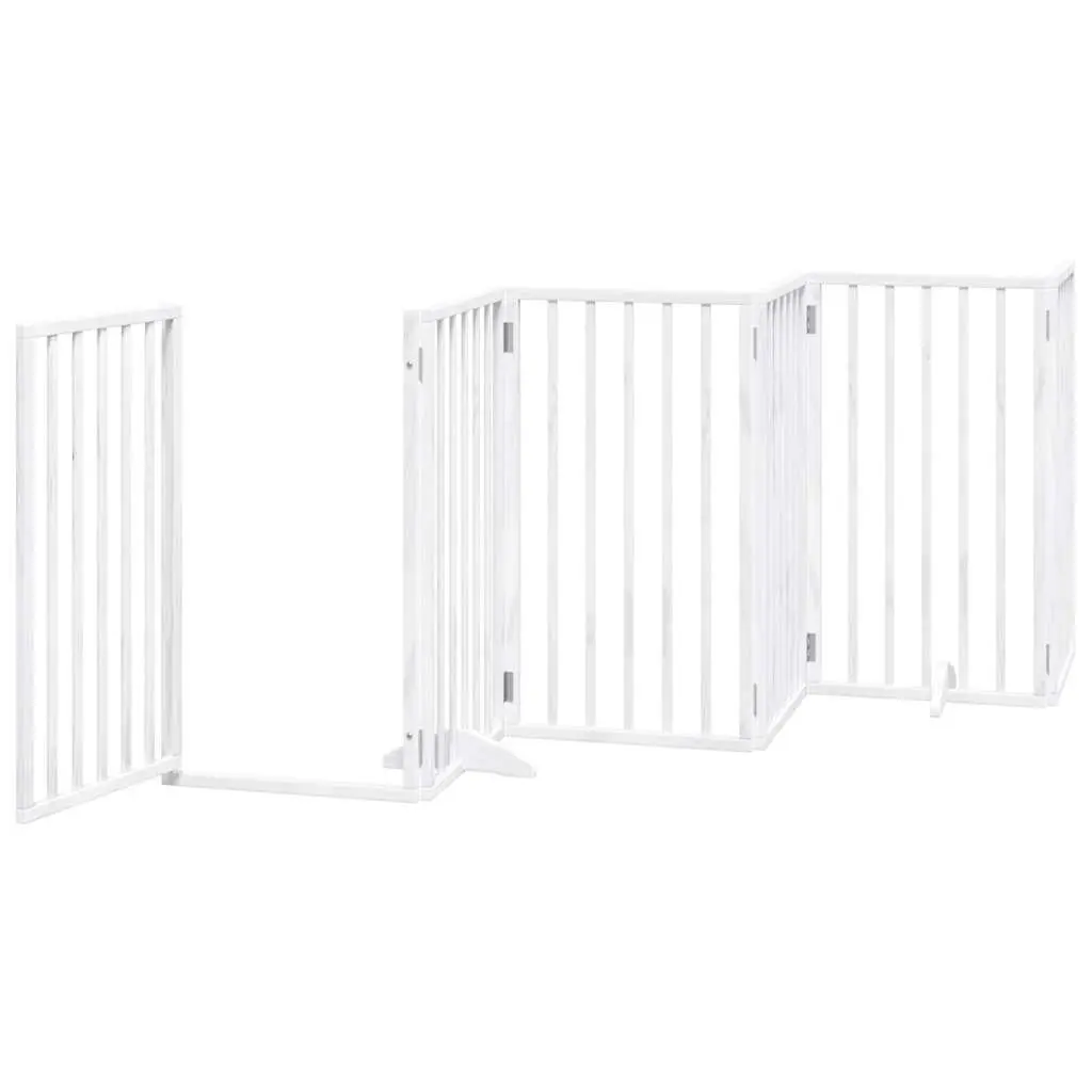 Dog Gate Foldable 6 Panels White Poplar Wood Pet Safety Barrier Door Enclosure