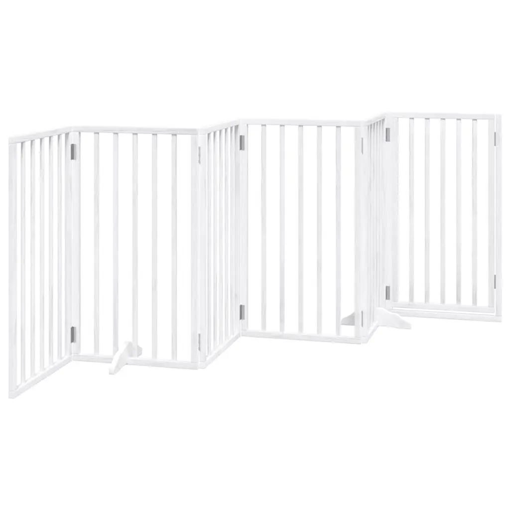Dog Gate Foldable 6 Panels White Poplar Wood Pet Safety Barrier Door Enclosure