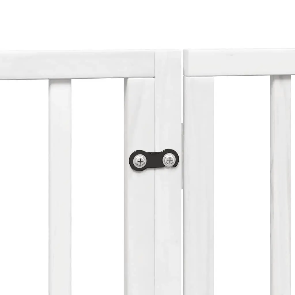 Dog Gate Foldable 6 Panels White Poplar Wood Pet Safety Barrier Door Enclosure