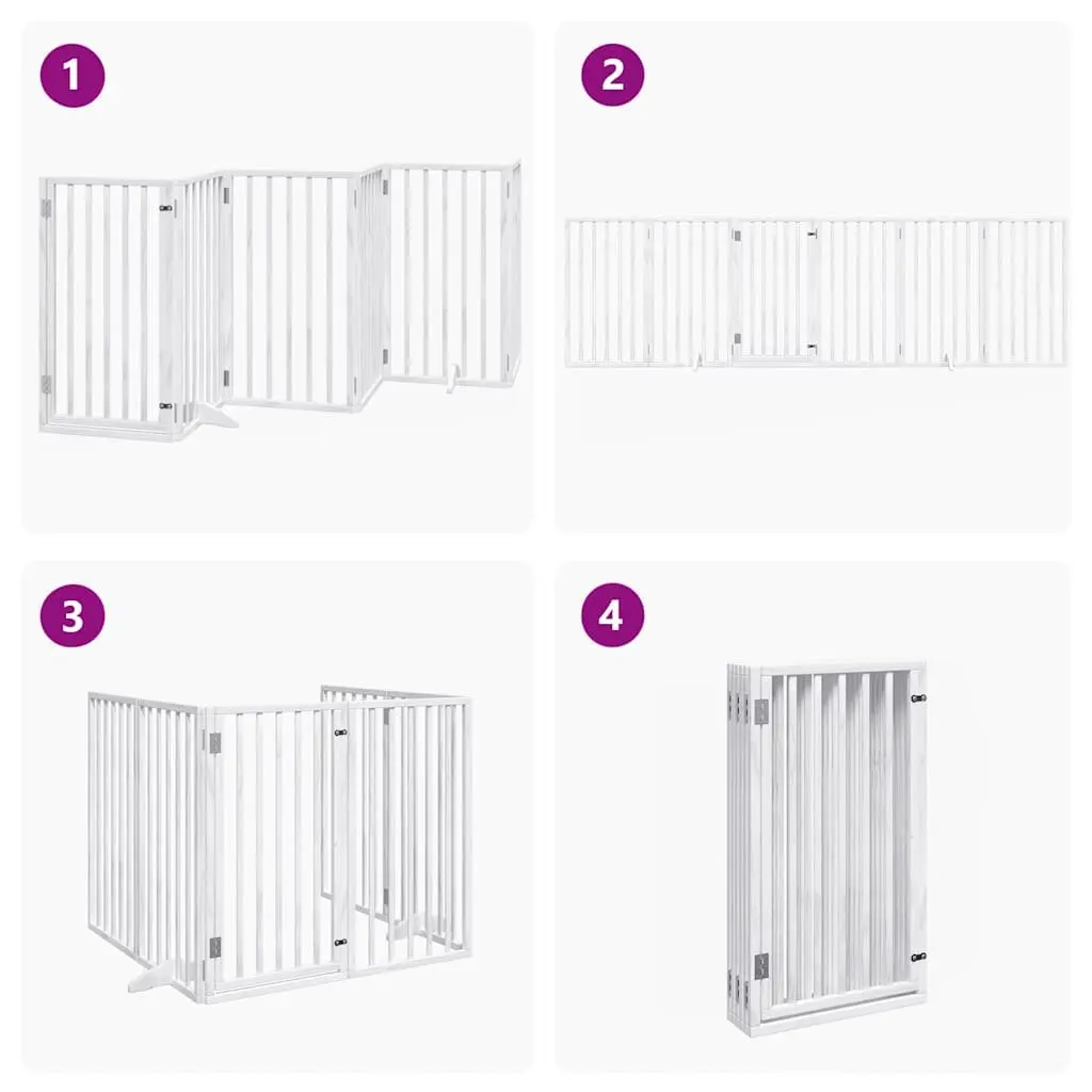 Dog Gate Foldable 6 Panels White Poplar Wood Pet Safety Barrier Door Enclosure