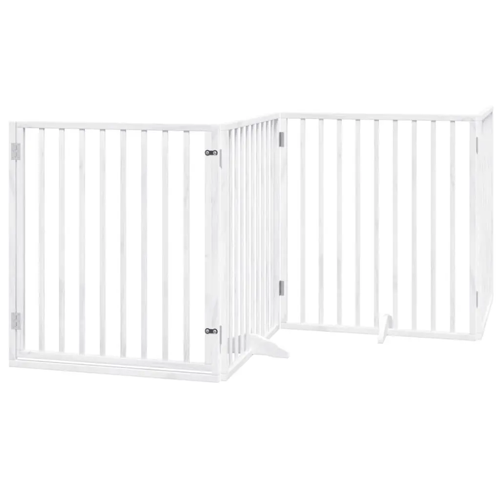 Dog Gate Foldable 4 Panels White Poplar Wood Pet Safety Barrier