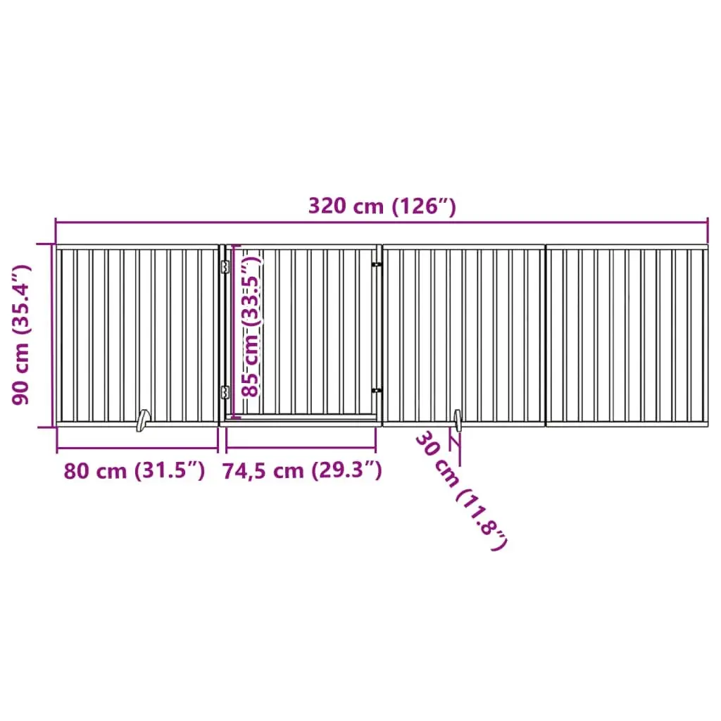Dog Gate Foldable 4 Panels White Poplar Wood Pet Safety Barrier